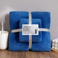 Thick dark blue coral fleece towel set with decorative ribbon packaging - Towel + Bath Towel [Mesh Bag] / Navy Blue Coral Fleece