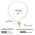 Vista técnica detallada de collar con colgante de concha en acero inoxidable 18K y medidas - Estilo de Color Mixto Tema Océano (JDN0212029-PS) / Oro de 18K