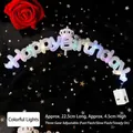 LED Happy Birthday cake topper featuring 3 light modes and 22.5cm width on black mesh - English HB / Colorful Light