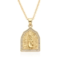 Golden Virgin Mary pendant necklace with micro-pave white crystals in an arch frame - Gold Arch Virgin Mary (c012)