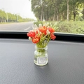 Car dashboard mini glass vase with orange and white flowers and Good Luck label - Orange Jasmine