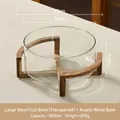 Grote 27cm glazen saladeschaal met acaciahouten standaard en 3800ml capaciteit - 3800ml / Groot Transparant (Acaciahouten Standaard)