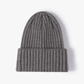 Dark grey rib-knit winter beanie for women with a classic wide cuffed design - Dark Grey (20B119B)
