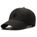 Men's black breathable quick-dry baseball cap with shield logo and mesh texture - Adjustable / Black