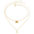 Double-layered golden necklace with a bow pendant and letter A charm on a white background - Letter J / Gold