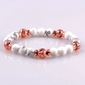 Pink zebra jasper and rose gold volcanic stone 8mm beaded elastic bracelet - White Turquoise and Rose Gold Lava Stone