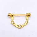 Gold stainless steel nipple ring featuring three sparkling flower-shaped zircons - Gold - Flower Leaf Dangle