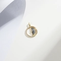 Gold-plated round pendant with inlaid crystal rhinestones and dark grey enamel finish - Gold Black