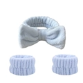 Three-piece light blue plush spa set featuring a bow headband and matching wristbands - Sky Blue Headband & Wristbands Set