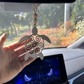 Hollow wooden sea turtle car ornament with beads and jute rope hanging in car - Turtle