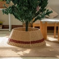 Collapsible seagrass Christmas tree collar in beige with a red stripe decorative band - Red Brown Paper Rope Tree Collar (50*70*25CM)