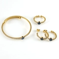 Goldenes Edelstahlschmuckset mit blauen quadratischen Steinen und Zirkonia - Blaues Edelstein-Set