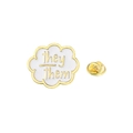 Cute cloud-shaped they them enamel badge with gold trim and white finish - They/Them Cloud