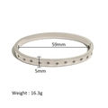 Close-up of silver stainless steel star bracelet showing 59mm diameter and 5mm width specs - Starburst Engraved Flower Style (HF-B5116-S)