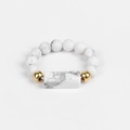 Elastic ring featuring white turquoise beads and a rectangular centerpiece with gold accents - White Turquoise
