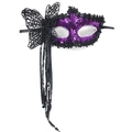 Purple sequin masquerade mask with lace butterfly decoration and black sequin tassels - Butterfly Tassel Ribbon Style / Purple