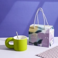 Bright green ceramic mug with thick ring handle and artistic gift box with spoon - Chubby Handle Mug / Gift Box / Apple Green