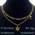 Goldenes Edelstahl-Schneeflocken-Halskettenset zweilagig mit Größenangaben im Detail - Goldene Doppellagige Schneeflocken-Halskette (KN232672-Z)