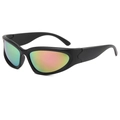Y2K sporty matte black sunglasses with vibrant colorful gradient polarized lenses - Matte Black Frame / Pink Lens