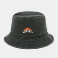 Charcoal grey washed cotton bucket hat with sun and mountain embroidery for outdoor wear - Army Green