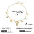 Detail view of 18K gold stainless steel necklace with bow and flower charms specs - Bow Padlock Style(JDN0303011)