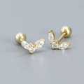 Golden 925 silver stud earrings with marquise and round zircon leaf shapes - 925 Silver / Gold