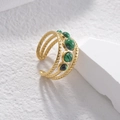French vintage adjustable 18K gold plated wrap ring with natural green malachite stones - Malachite Gold