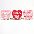 Set van 3 houten hartvormige tafeldecoraties voor Valentijnsdag met XOXO en KISSES motieven - Stijl A-XOXO/HUGS/KISSES (Set van 3)