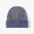 Gray and royal blue color-block ribbed knit beanie hat with fuzzy mohair texture - Blue (24B106)