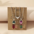 Detail of magnetic heart clasp connecting two hexagonal crystal stone couple necklaces - Red-Green and Purple-Green Gradient (N8)