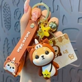 Cute Shiba Inu keychain with Fortune Shiba silicone strap and golden metal ring - Zodiac Horse Shiba Inu