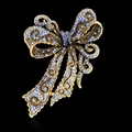 Spilla a fiocco in bronzo vintage con strass blu su uno sfondo nero - Blu
