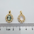 Detailed size view of 18K gold plated shell charms with zircon inlay and ruler measurement - Oval (Abalone Shell)