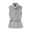 Damen Kunstpelz Weste in Grau mit Stehkragen und passendem Gürtel für eine schlanke Taille - S / Hellgrau