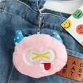 Pink plush animal coin purse keychain with X-shaped eyes and blue decorative horns - Little Monster Coin Purse - Pink