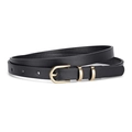 Sottile cintura in pelle nera da donna con elegante fibbia a ferro di cavallo dorata - Lunghezza 106 Larghezza 1.4 / Nero