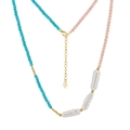 Bohemian style necklace with turquoise beads, pink beads and freshwater pearls - Blue Pink Spliced Style (MPN08-14K)