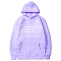 Women's lavender purple hoodie with 'everything happens for a reason' slogan print - S / Tops / Light Purple 312