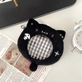 Black plush cat badge holder with clear PVC window and white bone embroidery detail - Black Cat Style