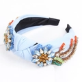 Light blue knotted fabric headband with pearl beads and floral embroidery accents - 9# Sea Blue (Floral Embroidery Beads)
