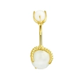Gold belly ring with white round stones and grainy metallic bezel detail on white backdrop - Style 24