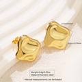 Golden irregular wavy square stainless steel stud earrings with modern fluid metal texture - Liquid Flow Wavy Cube (FYD6222)