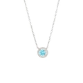 Minimalistische zilveren roestvrijstalen ketting met lichtblauwe ronde zirkoon hanger - Zilveren Blauwe Steen Ketting (N2409-ST-B)