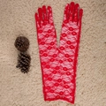 Elegantes guantes largos de encaje rojo con motivos florales para bodas y ceremonias - Talla única / 53cm Rojo