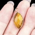 Marquise cut tiger eye gemstone pendant with rose gold plated metal trim for DIY jewelry - Tiger's Eye