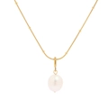 Minimalist gold-plated pearl necklace featuring a round white pendant and beaded chain - Simple Pearl Pendant (asd)