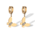 Pendientes de mariposa de acero de titanio chapado en oro con circonitas brillantes - Dorado