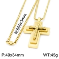 Collar con cruz dorada de 3 capas y cadena de caja de 650mm para hombre en acero inoxidable - Estilo Dorado (KN200595-KFC)