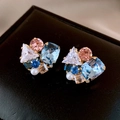 Close-up of elegant vintage-style earrings with multi-colored crystals on a black display box - Silver Needle Style (74#)