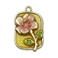 French vintage enamel flower pendant in pink and gold for DIY jewelry necklaces - Yellow Square Peach Blossom Leaf-22114